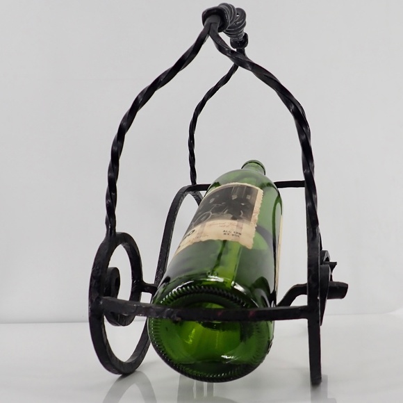 Wine Bottle Holder Black Twisted Wrought Iron Counter Top Vino French Swirl - Picture 4 of 9